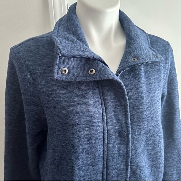 Lands' End Heather Steel Blue Sweater Fleece Long Zip Jacket Tunic Medium M - Picture 3 of 10